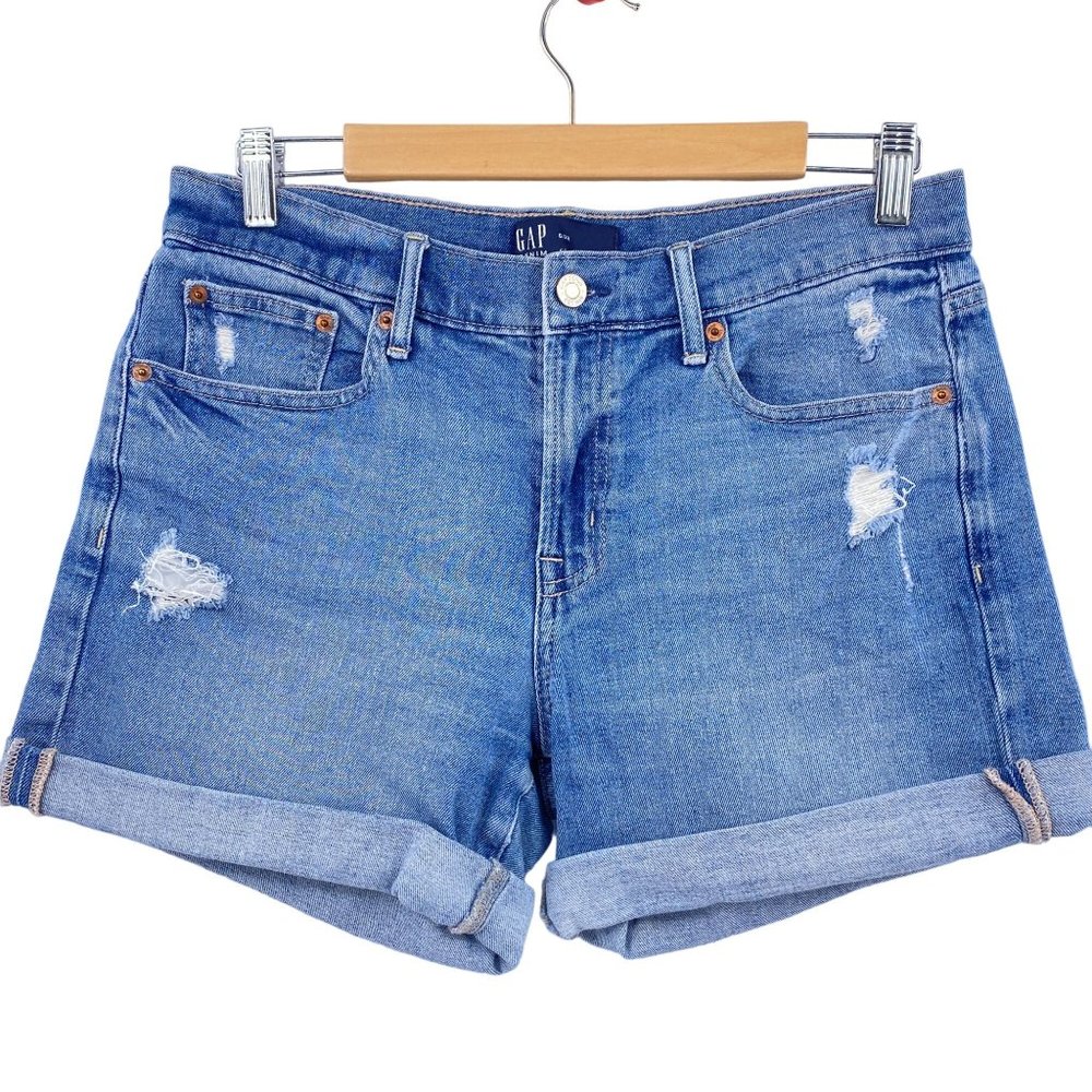 Gap 5" denim cuffed hem shorts size 6 28 distressed light wash
